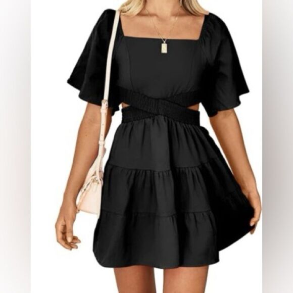 Shy Velvet Women's Summer Dress Square Neck Short Sleeves  size L NWT - Picture 1 of 4